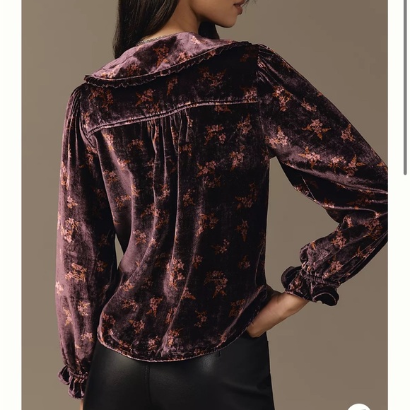 Anthropologie Pilcro Purple Velour Floral Buttoned Relaxed Blouse - Picture 2 of 14